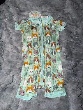 Little Sleepies Mint Bunny Print Short Sleeve One-Piece